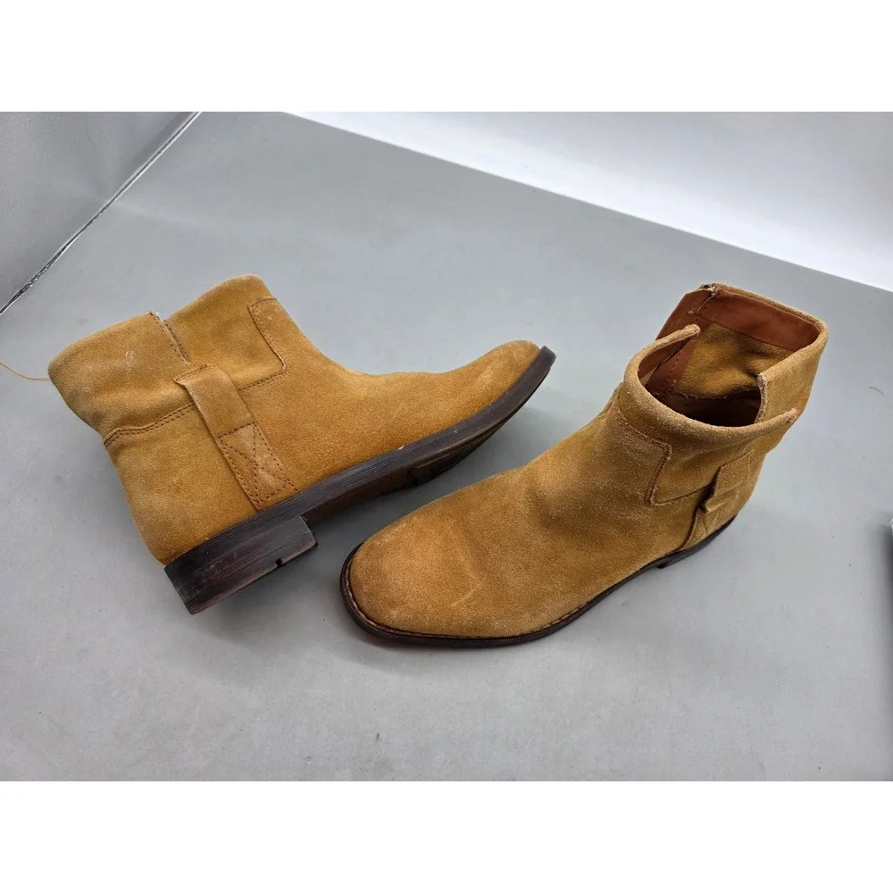 Franco Sarto Malina Tan Suede Ankle Boots‎ Womens 7.5 M Side Zip Round Toe
